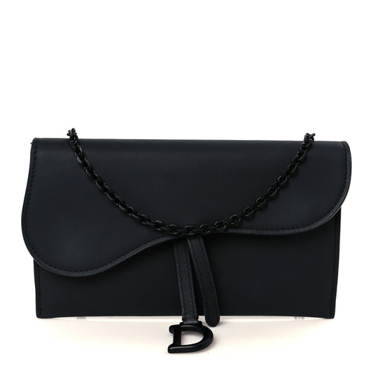 Ultra Matte Calfskin Saddle Chain Wallet Pouch Black