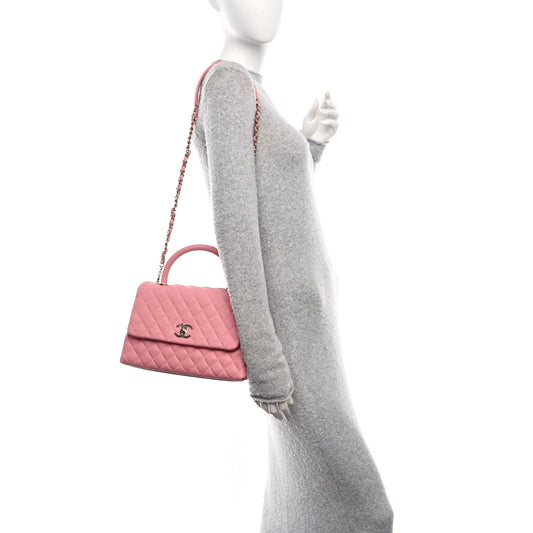 Caviar Quilted Small Coco Handle Flap Light Pink