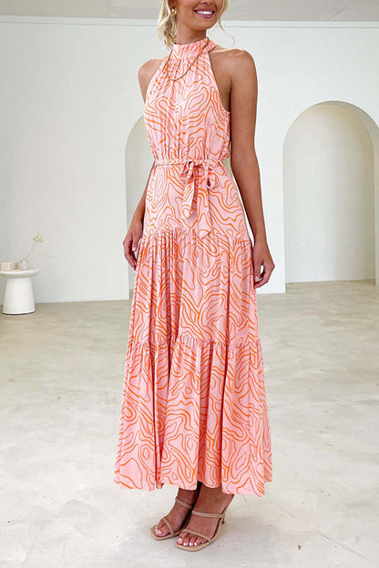 Vestido elegante, holgado, con estampado de tendencia de moda y cordones 
