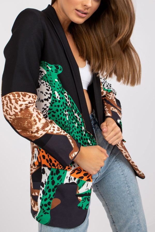 Blazer largo ajustado con contraste y estampado de leopardo