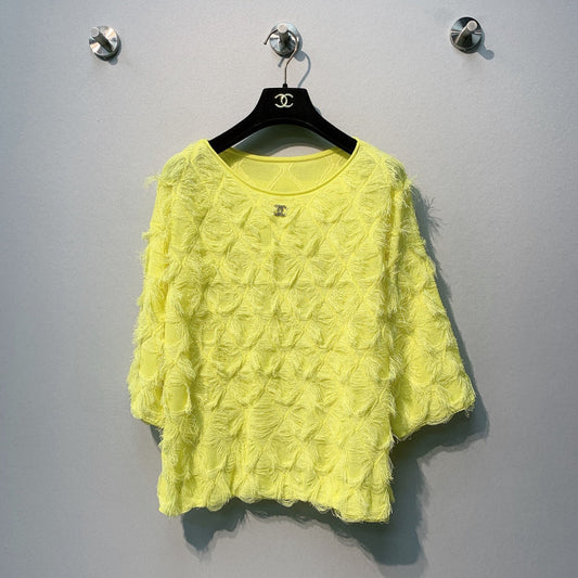 CC SS26 Feather-Trimmed Chiffon Top Neon Chiffon 350965