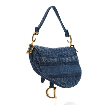 Oblique Embroidered Saddle Bag Denim Blue