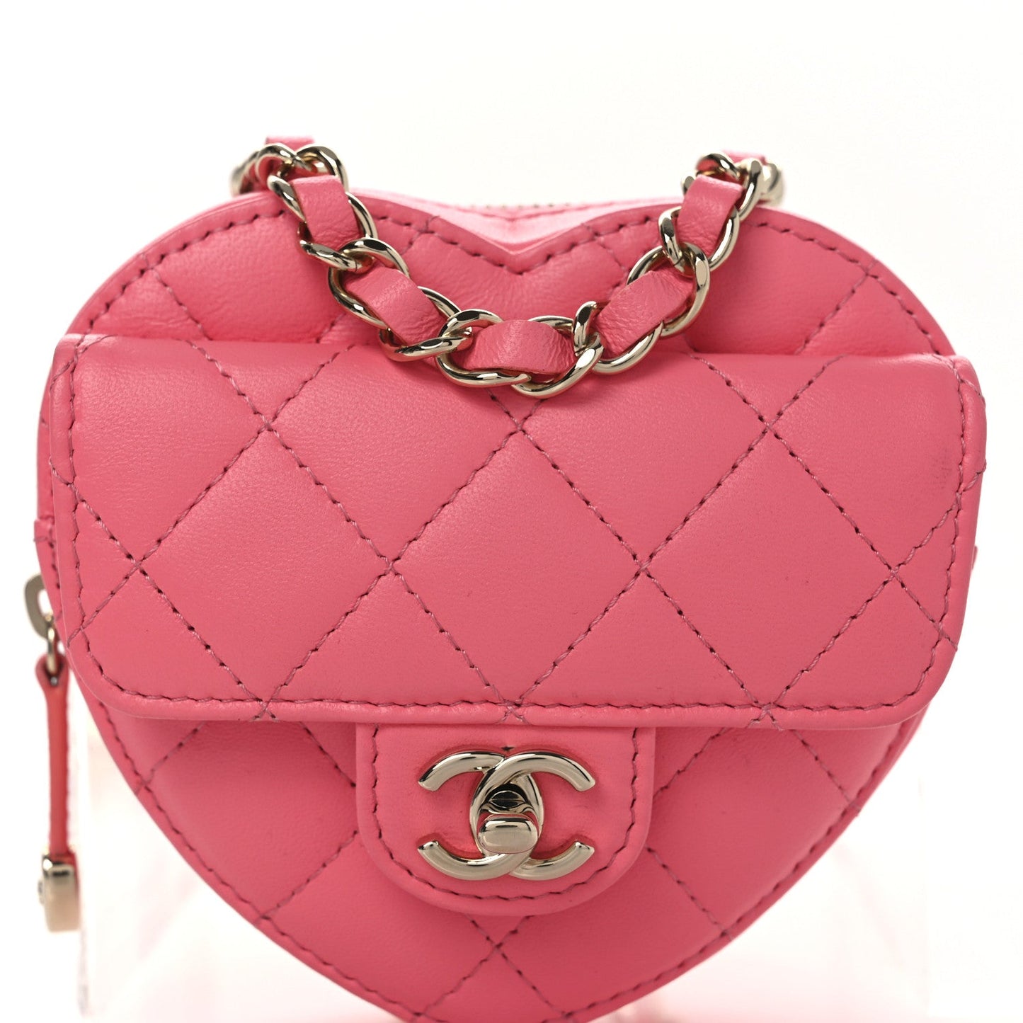Lambskin Quilted CC In Love Heart Waist Belt Bag With Chain Pink