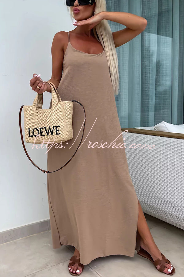 Solid Color Resort Style Spaghetti Strap Backless Maxi Dress