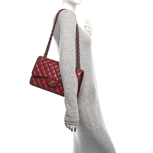 Caviar Quilted Jumbo Double Flap Dark Red