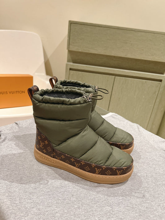 LV Cloud Ankle Boot Sneaker Olive Green Nylon Monogram Canvas