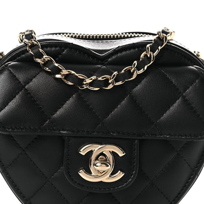 Lambskin Quilted CC In Love Heart Clutch With Chain Black