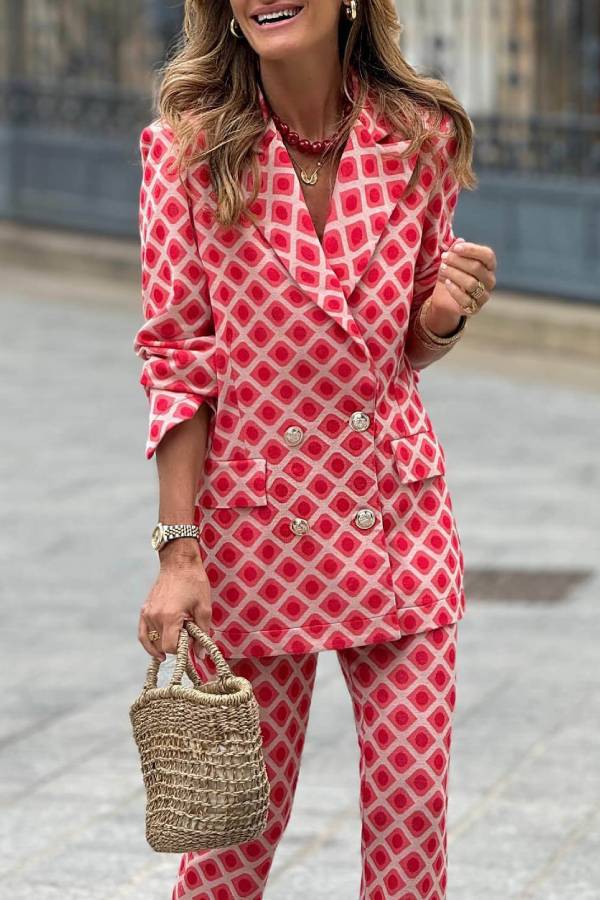 Blazer informal de manga larga con bolsillo y estampado geométrico