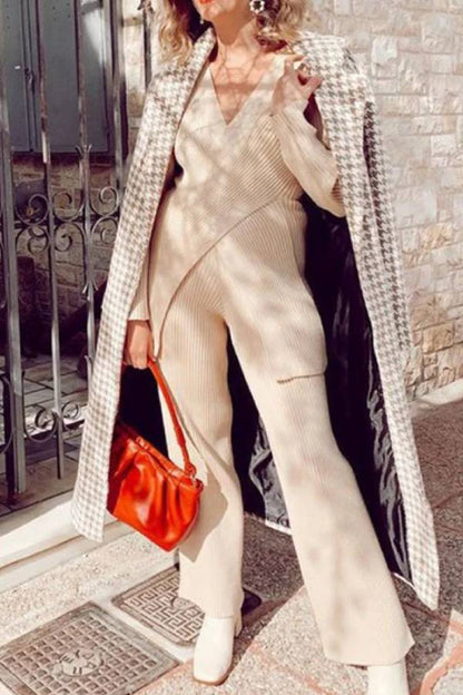 Suéter casual para mujer, pantalones anchos, traje de dos piezas
