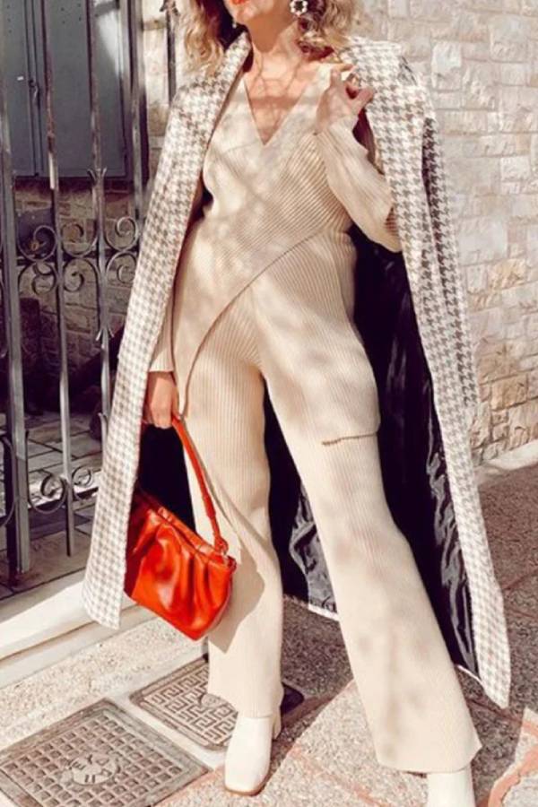 Suéter casual para mujer, pantalones anchos, traje de dos piezas