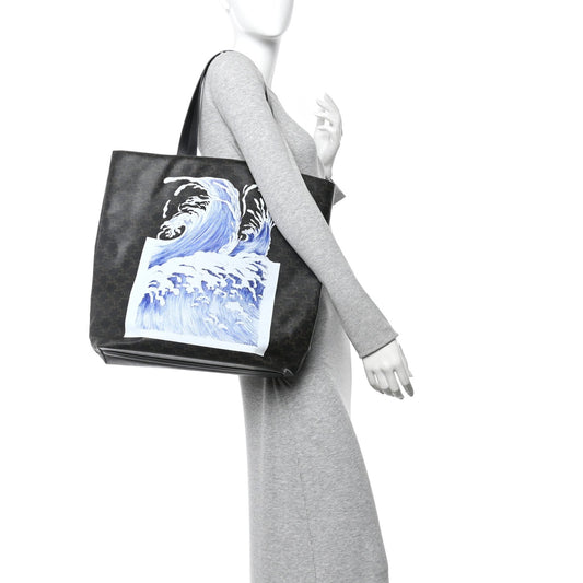 Triomphe Canvas Calfskin Wave Print Museum Bag Black