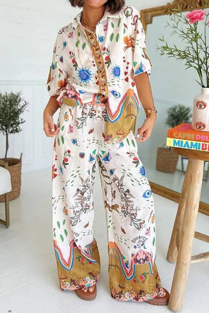 Conjunto de dos piezas de camisa y pantalón de manga corta con estampado de moda