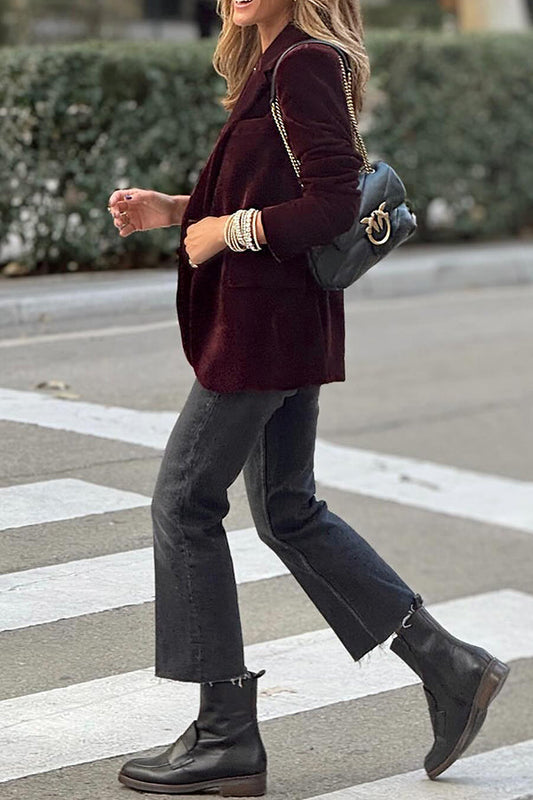 Cárdigan de traje casual de color sólido de terciopelo dorado