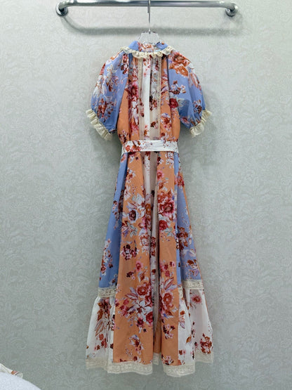 Zimmermann Awaken Lace Trim Dress Spliced Print Cotton 347334