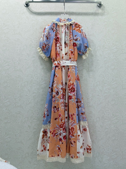 Zimmermann Awaken Lace Trim Dress Spliced Print Cotton 347334