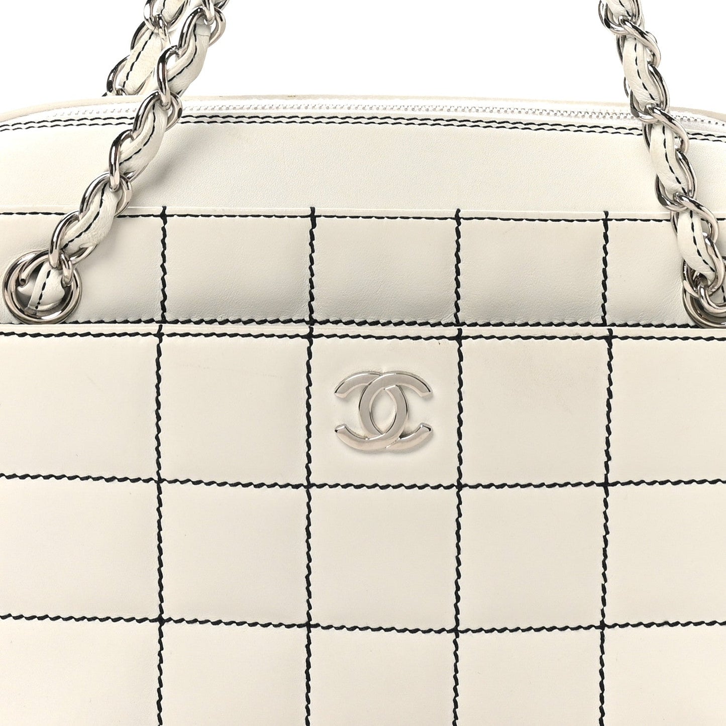 Lambskin Stitched Chocolate Bar Shoulder Bag White