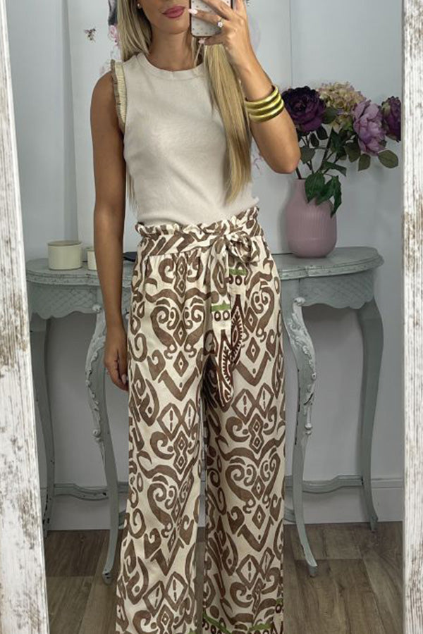 Pantalones con estampado tótem étnico y lazo en la cintura GALA