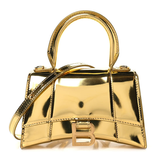 Mirror Calfskin Hourglass Top Handle Bag XS Gold