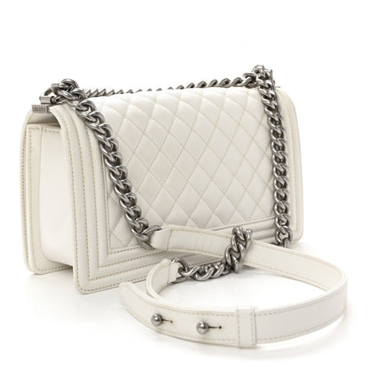 Caviar Quilted Medium Boy Flap White