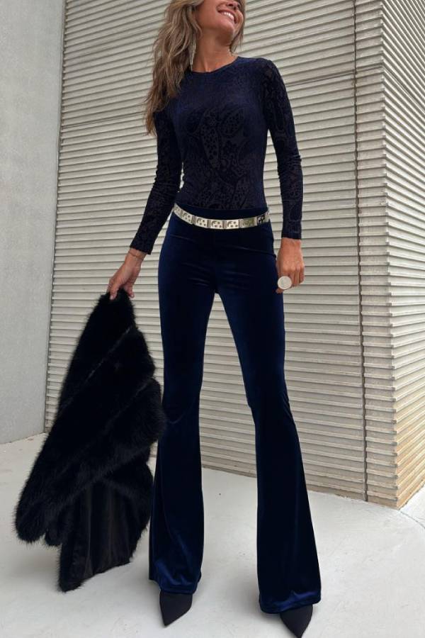 Pantalones acampanados elásticos de cintura alta y terciopelo Bond