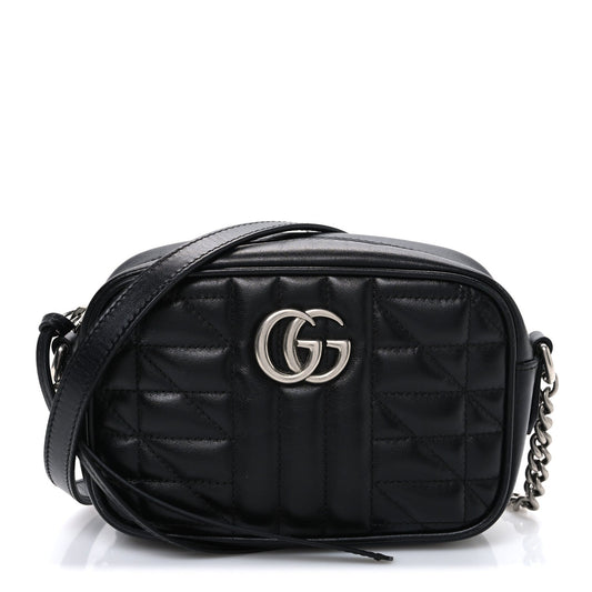 Calfskin Matelasse Aria Mini GG Marmont Chain Shoulder Bag Black