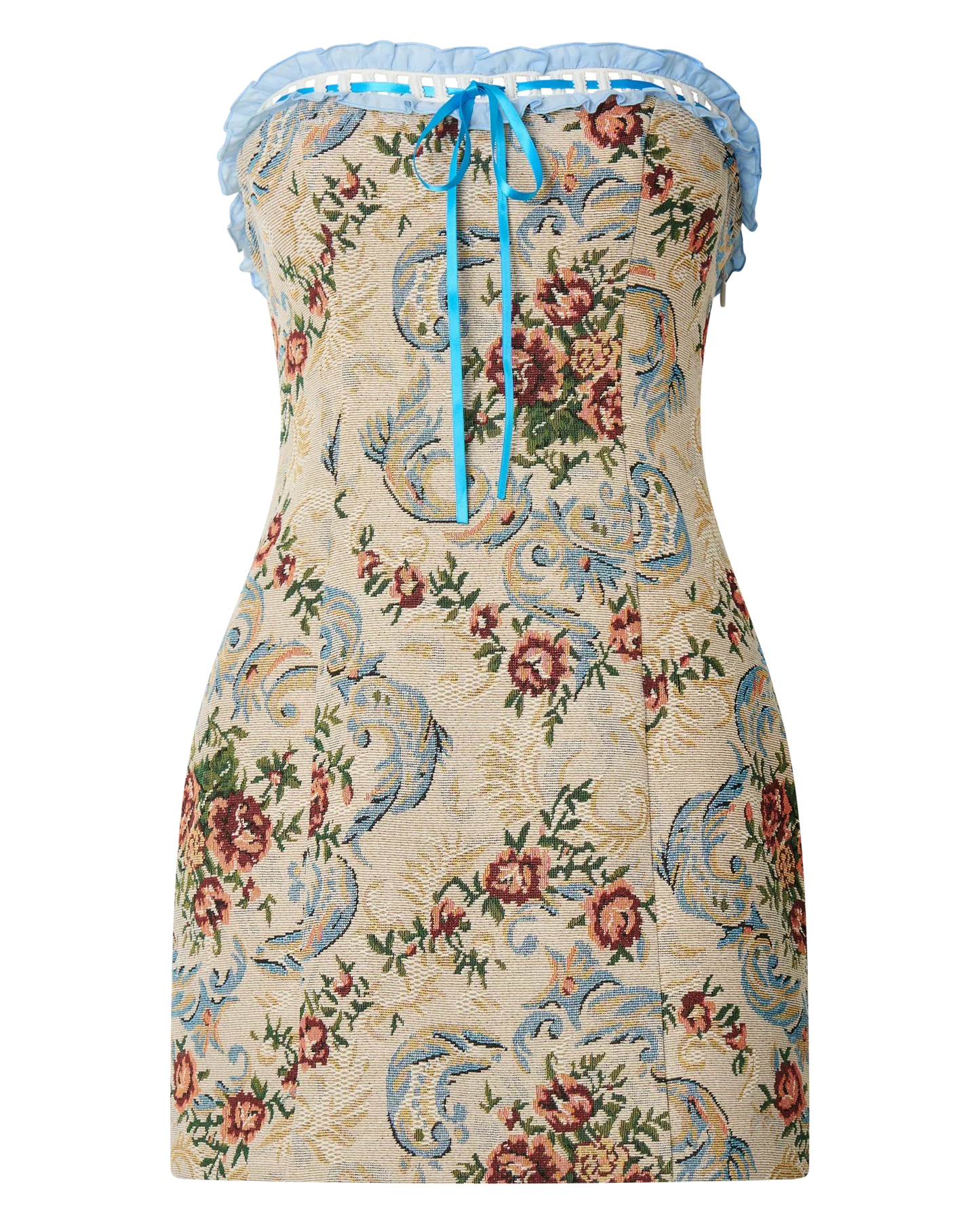 Dana Mini Dress Jacquard Strapless Contrast Trim Bodycon Dress in Cream
