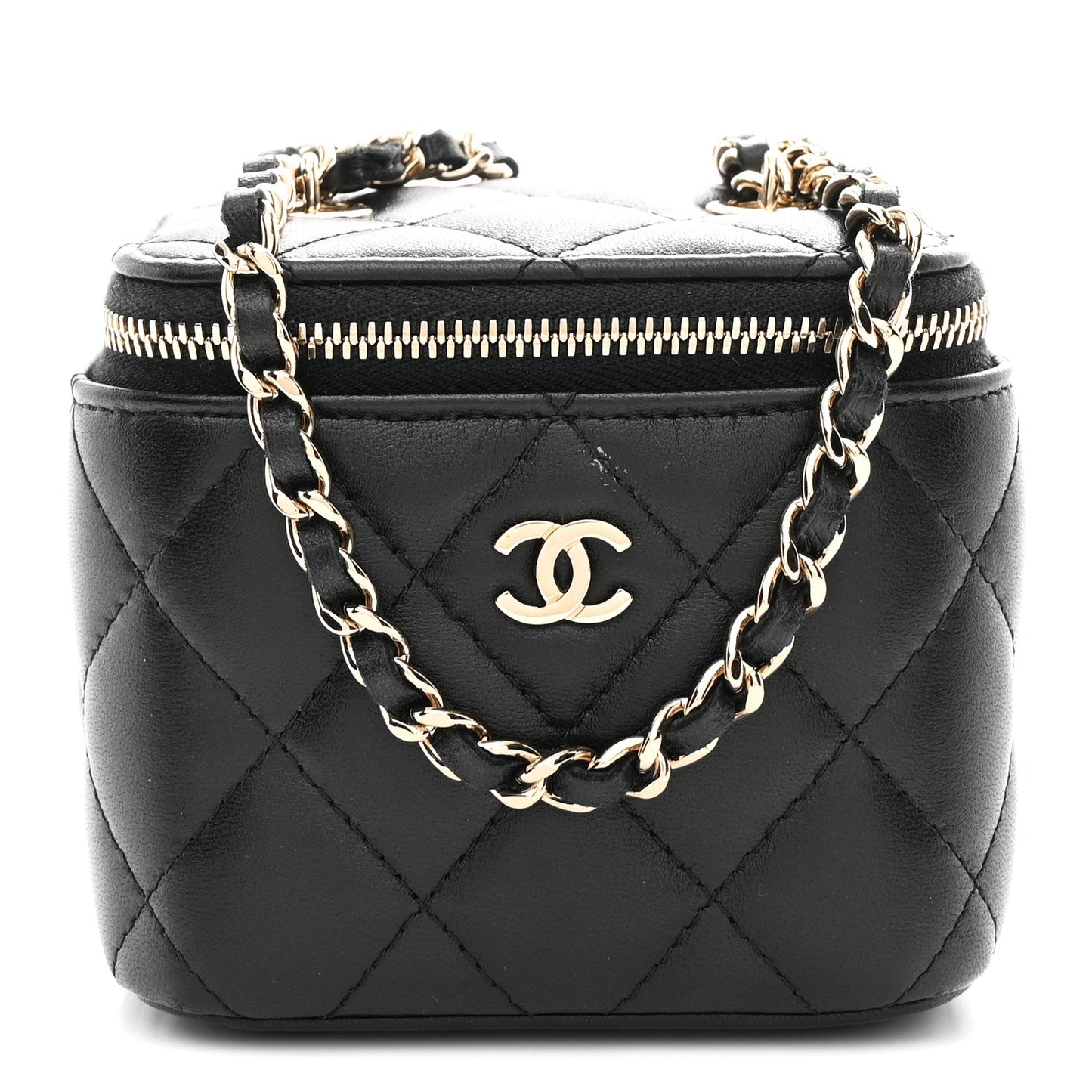 Lambskin Quilted Mini Vanity Case With Chain Black