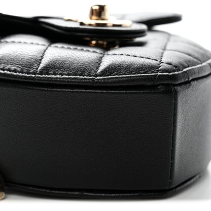 Lambskin Quilted CC In Love Heart Clutch With Chain Black