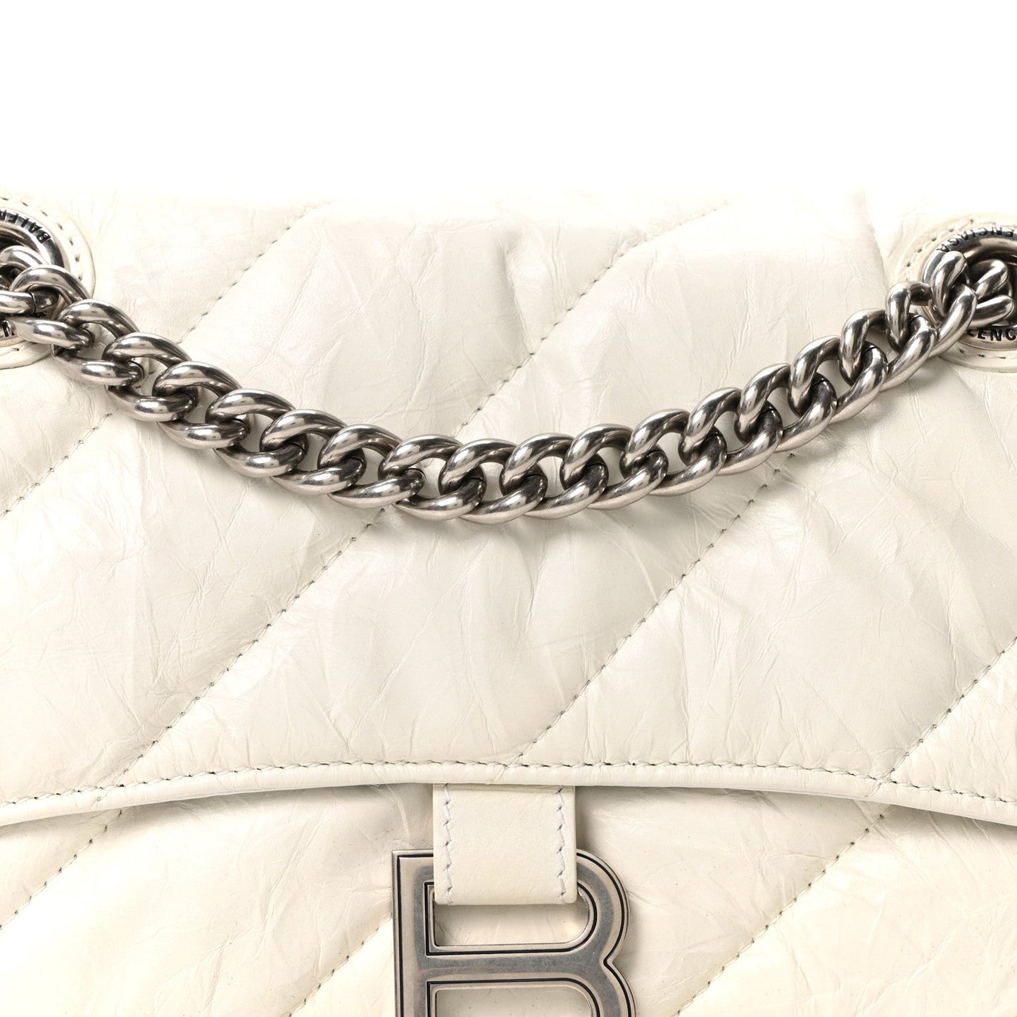 Crushed Calfskin Quilted Small Crush Chain Bag Optic White