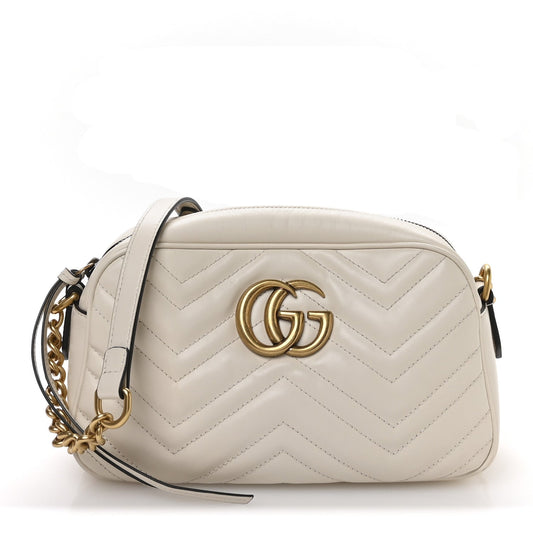 Calfskin Matelasse Small GG Marmont Chain Shoulder Bag White