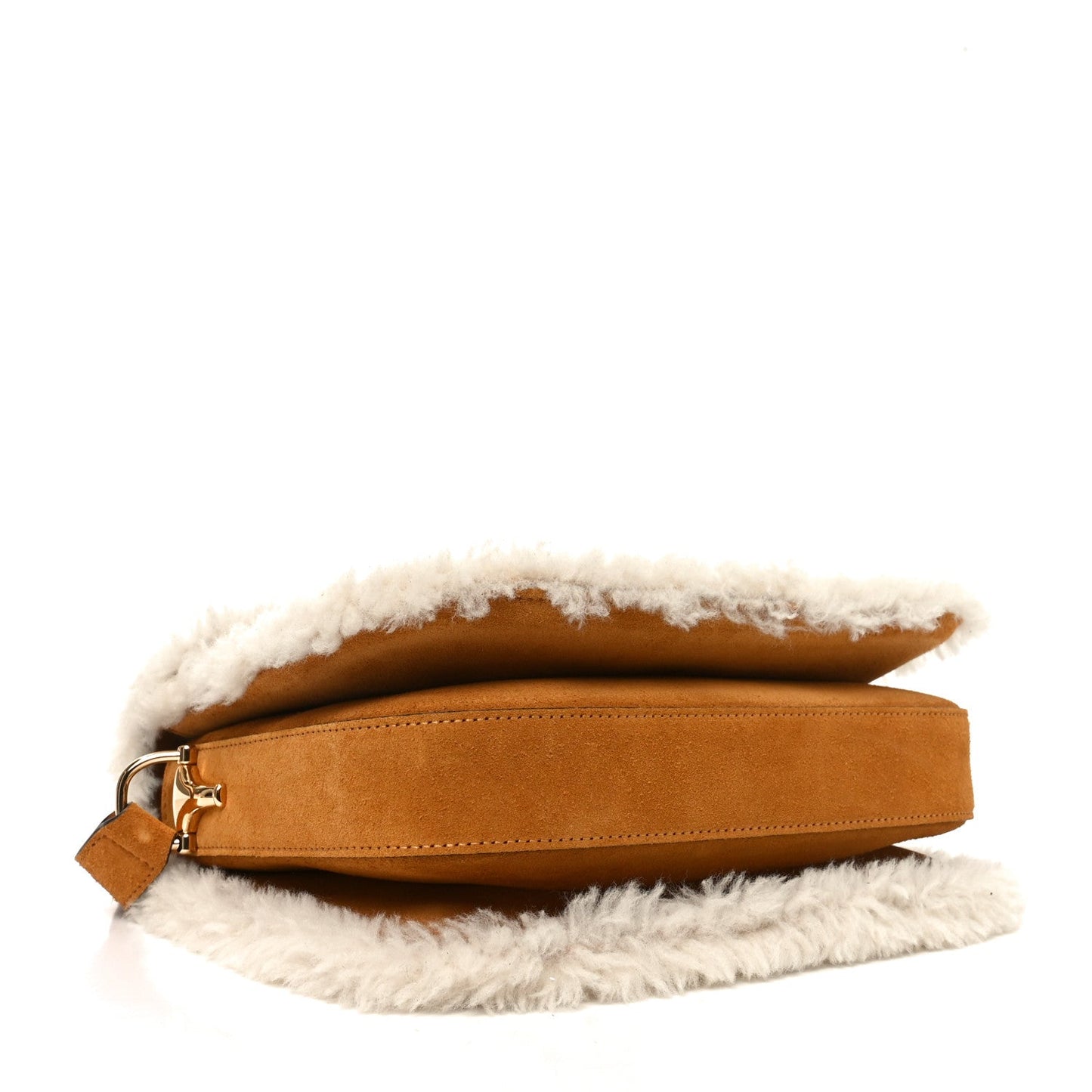 Suede Shearling Horsebit 1955 Shoulder Bag Honey Beige Milk