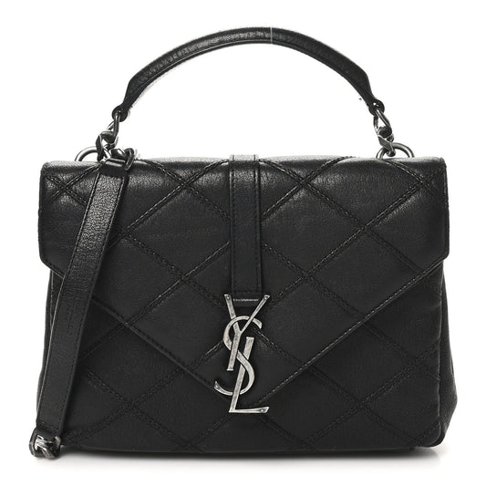 Calfskin Matelasse Diamond Quilted Monogram Medium College Bag Black