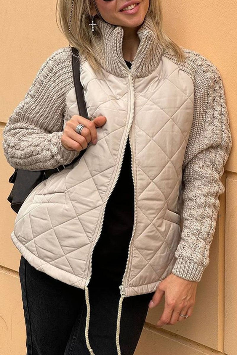 Chaqueta informal de punto con parches de color liso y cremallera para mujer