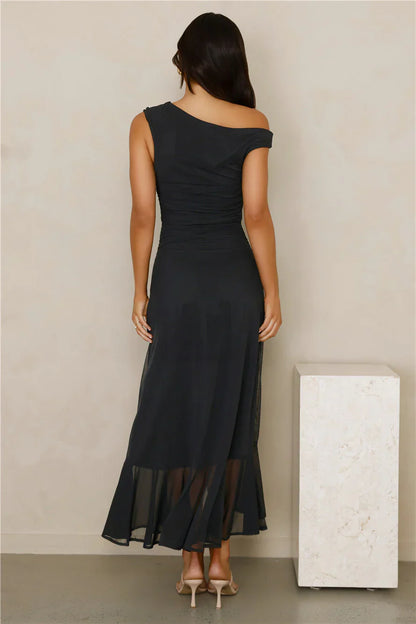 Effortless Girl Off Shoulder Mesh Midi Dress