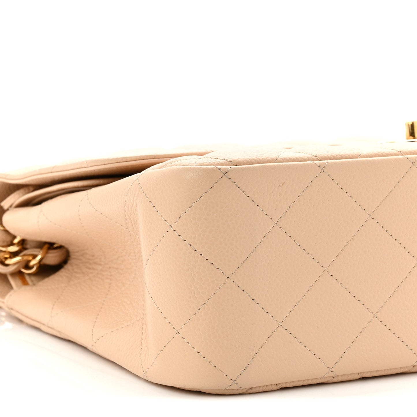 Caviar Quilted Jumbo Double Flap Beige Clair