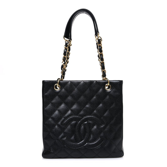 Caviar Quilted Petit Shopping Tote PST Black