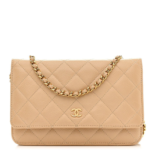 Caviar Quilted Wallet On Chain WOC Beige