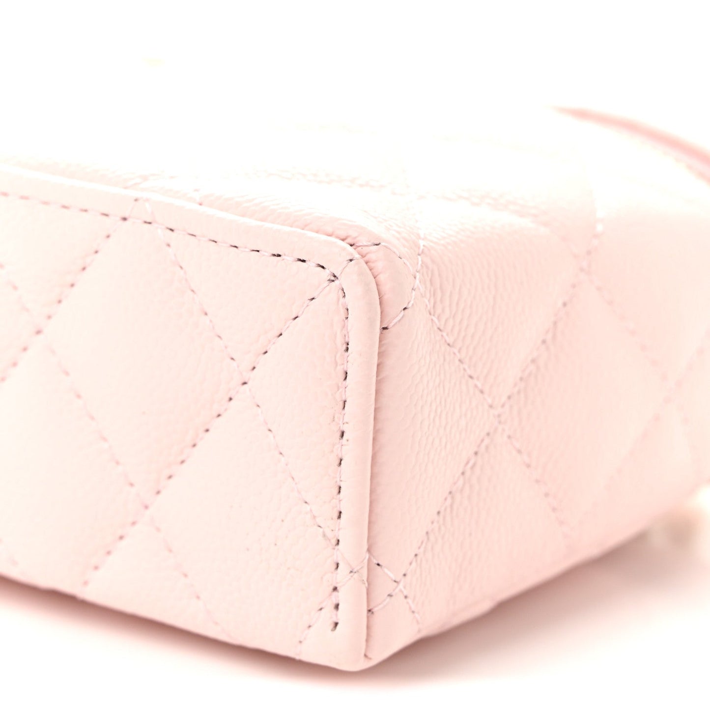 Caviar Quilted Top Handle Slim Vanity With Chain Light Pink