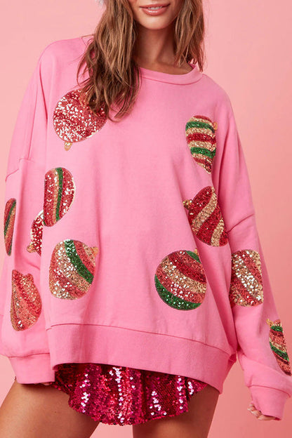 Sudadera informal de manga larga con lentejuelas y huevo navideño