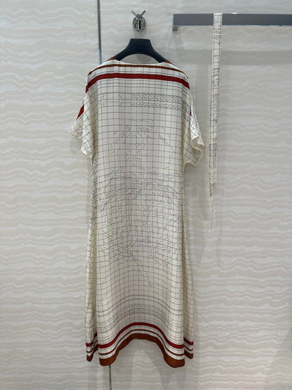 Hm 25 Coaching Deja Vu Shirt Dress White Brown Red Silk
