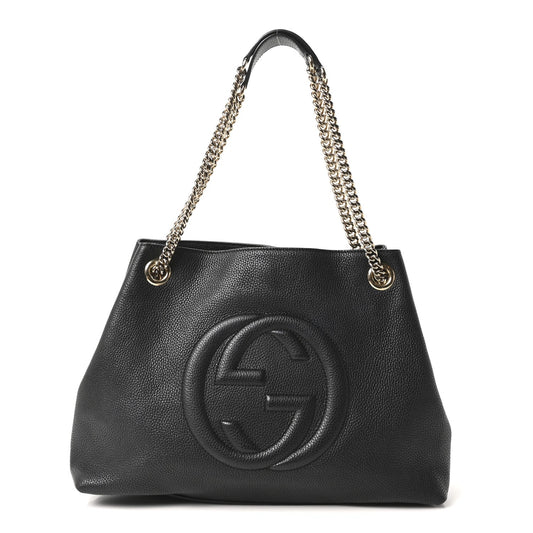 Pebbled Calfskin Medium Soho Chain Shoulder Bag Black