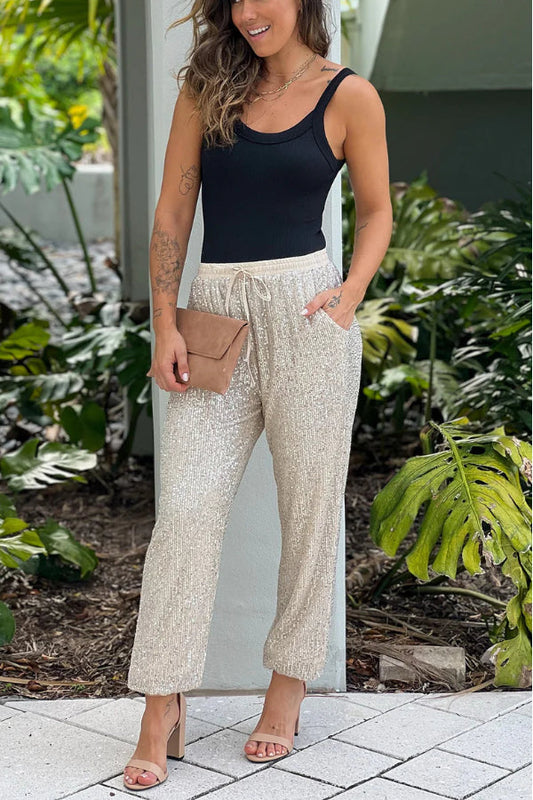 PANTALONES DE JOGGING CON LENTEJUELAS CHAMPÁN