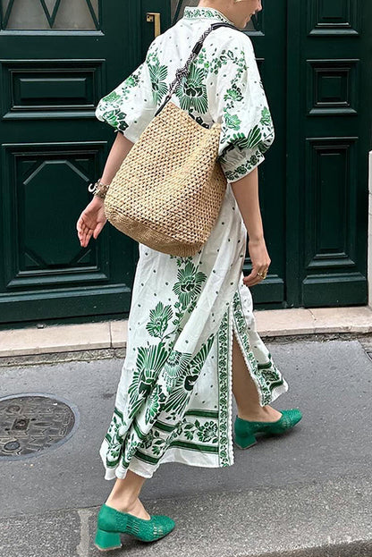 Vestido camisero largo de manga larga con botones y estampado único