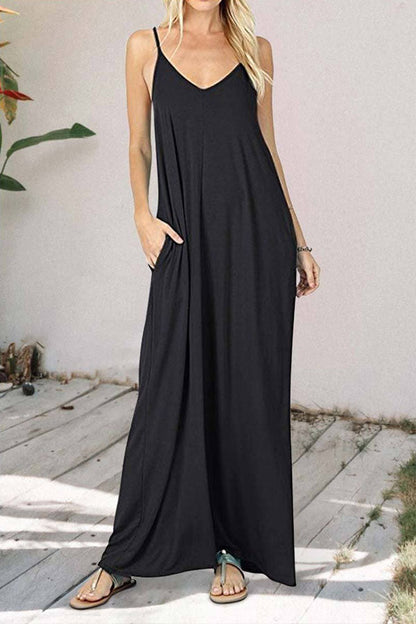 VESTIDO CHALECO CON BOLSILLO DE COLOR LISO