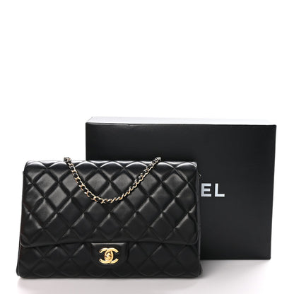 Lambskin Quilted Clutch With Chain Flap Black