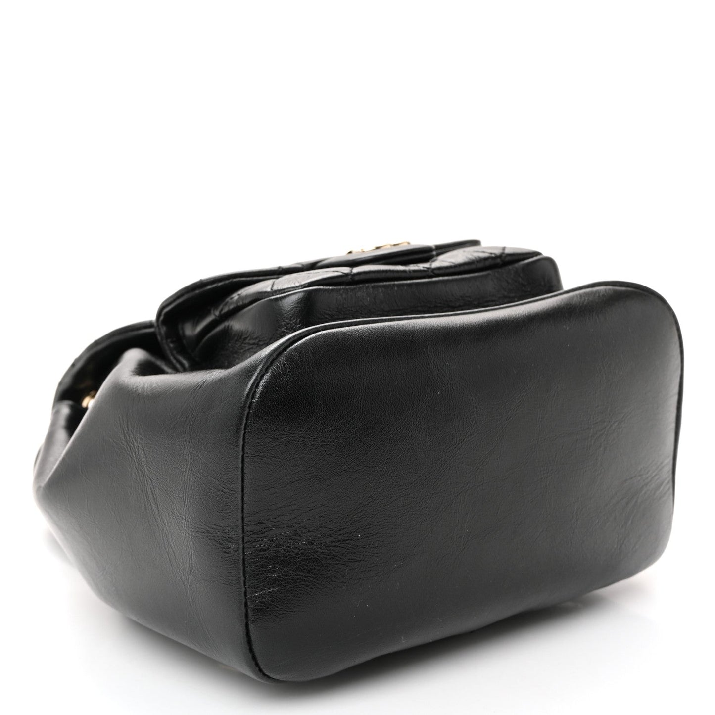 Glazed Aged Calfskin Quilted Small Duma Drawstring Backpack Black