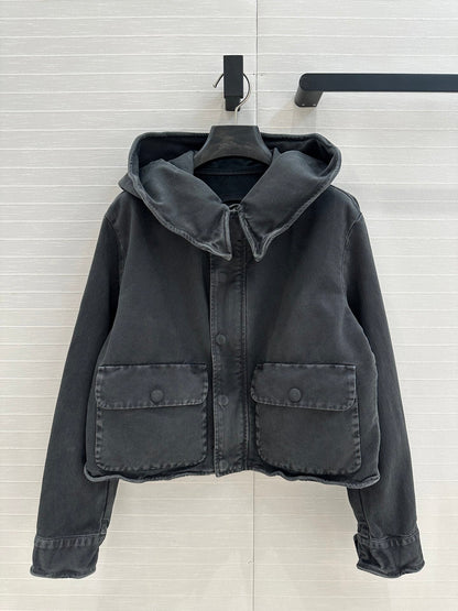 Prada 25 Hooded Short Jacket Smoky Gray Cotton