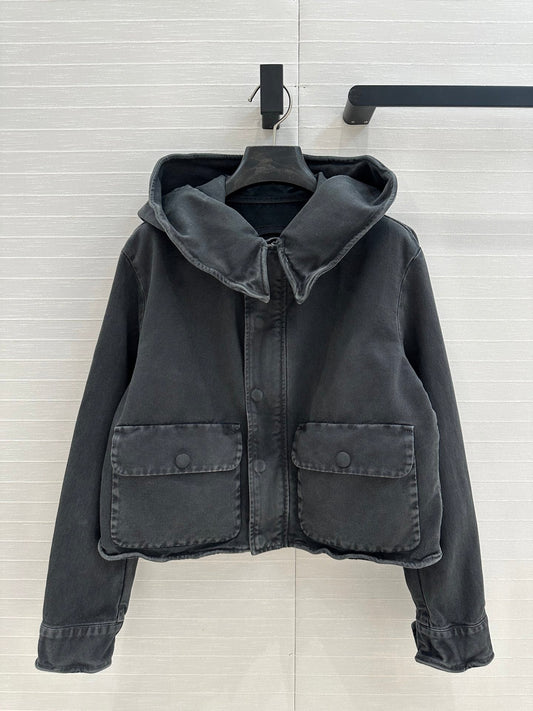 Prada 25 Hooded Short Jacket Smoky Gray Cotton