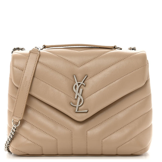 Calfskin Y Quilted Monogram Small Loulou Chain Satchel Dark Beige