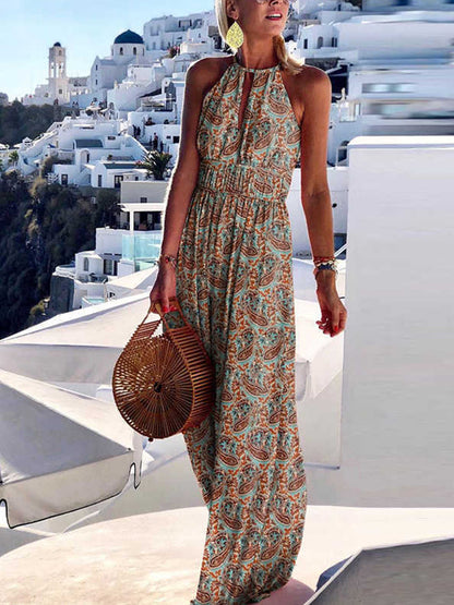 Vestido estampado con cuello redondo y cordón